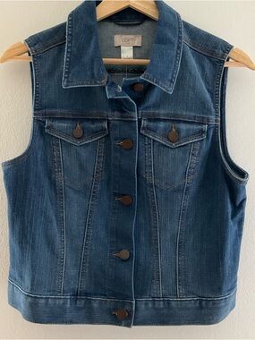 LOFT Small Dark Blue Denim Sleeveless Jacket Vest NEW!
